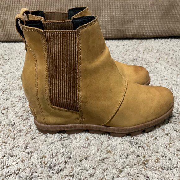 Sorel Tan Leather Ankle Boots With Elastic Side Panels - Size 9- Durable Slip-Re - Picture 2 of 16